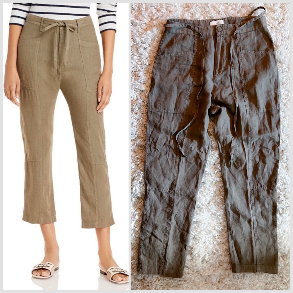 Joie Drawstring Green Linen Ankle Pants